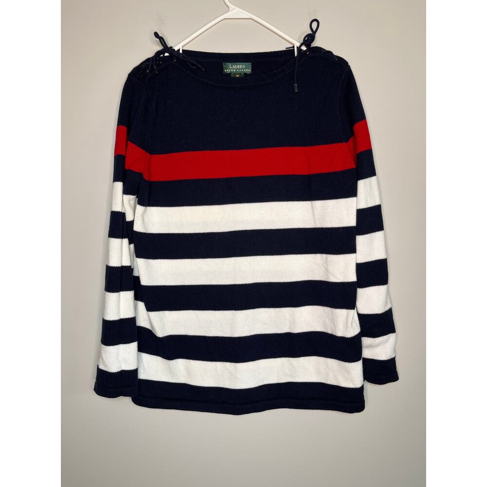 Lauren Ralph Lauren Navy Red Nautical Coastal New England Ties Boat Neck Shirt M